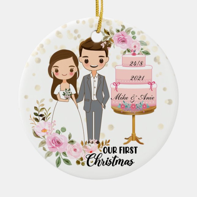 Adorno De Cerámica Bride y Groom Chibi Boda Gift Keepsake Persona (Frente)