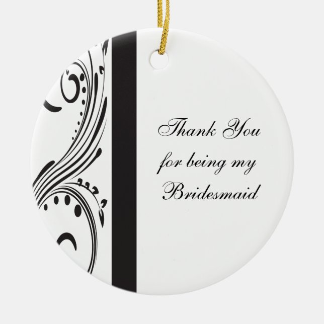 Adorno De Cerámica Bridesmaid Black and White Swirls Gracias (Frente)
