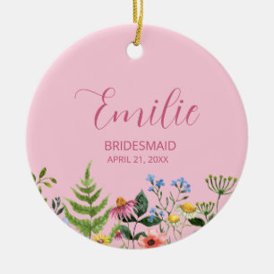 Adorno De Cerámica Bridesmaid Pink Wildflower
