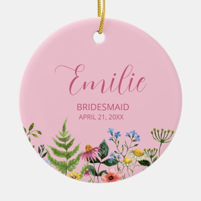 Adorno De Cerámica Bridesmaid Pink Wildflower (Frente)