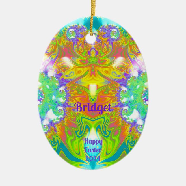 Adorno De Cerámica BRIDGET~ HUEVO ORIENTAL ~ Bonito FRACTAL Multicolo (Frente)