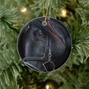 Adorno De Cerámica Bridled Black Stallion Face