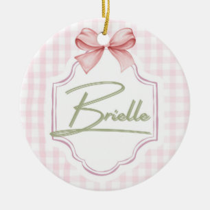 Adorno De Cerámica Brielle Baby Nursery Bow&Gingham Personalizado