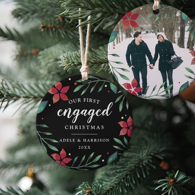 Adorno De Cerámica Bright Boughs | First Engaged Christmas Photo (Subido por el creador)