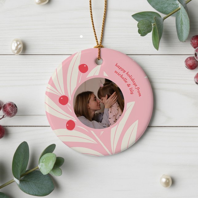 Adorno De Cerámica Bright Holiday Foliage (ceramic photo ornament with custom message)