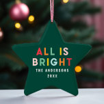 Adorno De Cerámica Brillante 1 foto verde diversión familia de Navida<br><div class="desc">Luminoso color verde divertido moderno 1 foto Navidad familia todo es un adorno brillante</div>