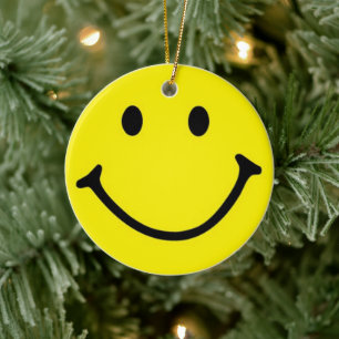 Adorno De Cerámica Brillante Amarillo Feliz Cara Sonriente