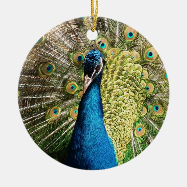 Adorno De Cerámica Brillante Blue Peacock (Frente)