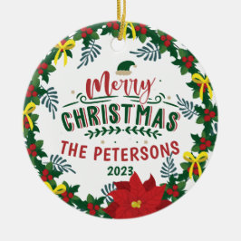 Adorno De Cerámica Brillante Navidad de la Poinsettia Roja