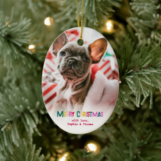 Adorno De Cerámica Brillante y alegre foto navideña