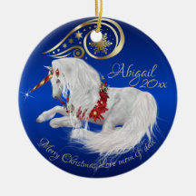 Brillantes Navidades azules unicornio júbilo de or