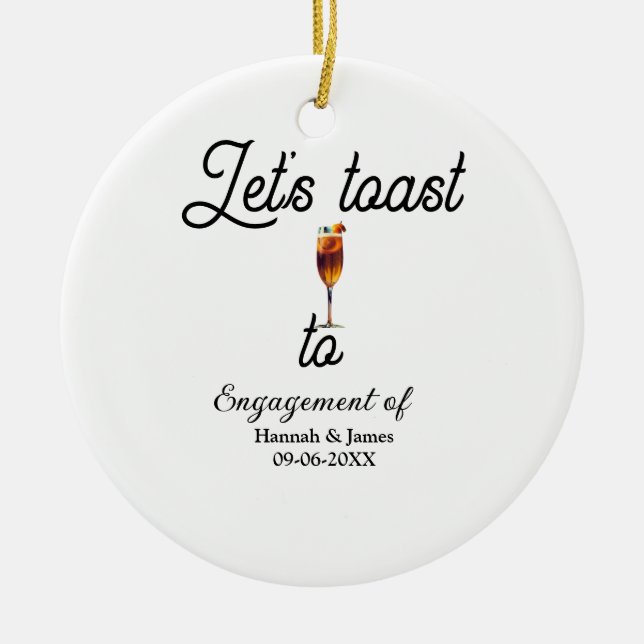 Adorno De Cerámica Brindemos por nombre fecha de la fiesta de comprom (Frente)