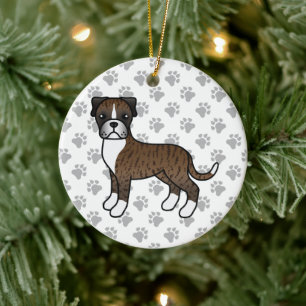 Adorno De Cerámica Brindle Boxer Dog Cute Ilustracion y Paws