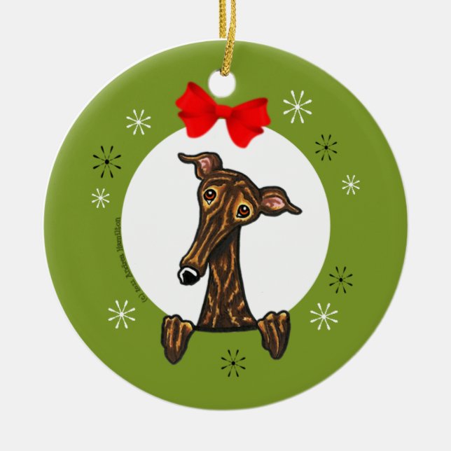 Adorno De Cerámica Brindle Greyhound Whippet Navidad Classic (Frente)