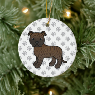 Adorno De Cerámica Brindle Staffordshire Bull Terrier Cartog Dog