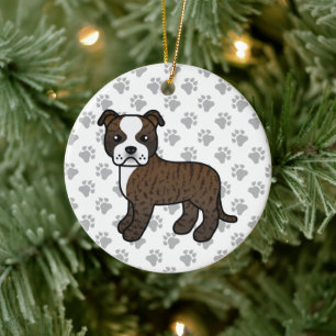 Adorno De Cerámica Brindle Y White Staffordshire Bull Terrier Dog