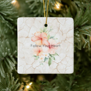 Adorno De Cerámica Brisa de Verano Rubor Melocotón Hibisco Navidad