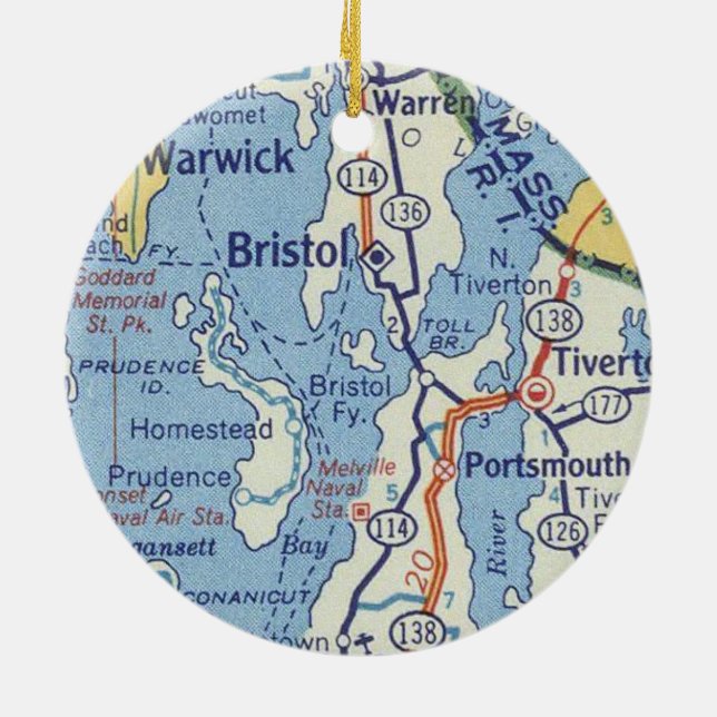 Adorno De Cerámica Bristol RI Vintage Map (Atrás)