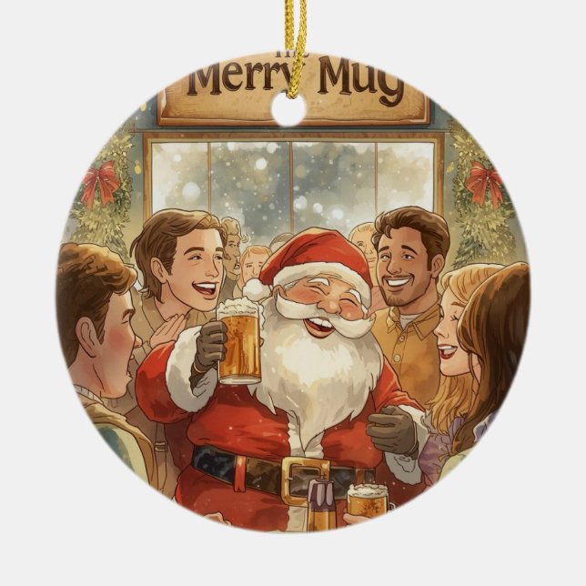 Adorno De Cerámica British Christmas Party Santa in the pub (Frente)