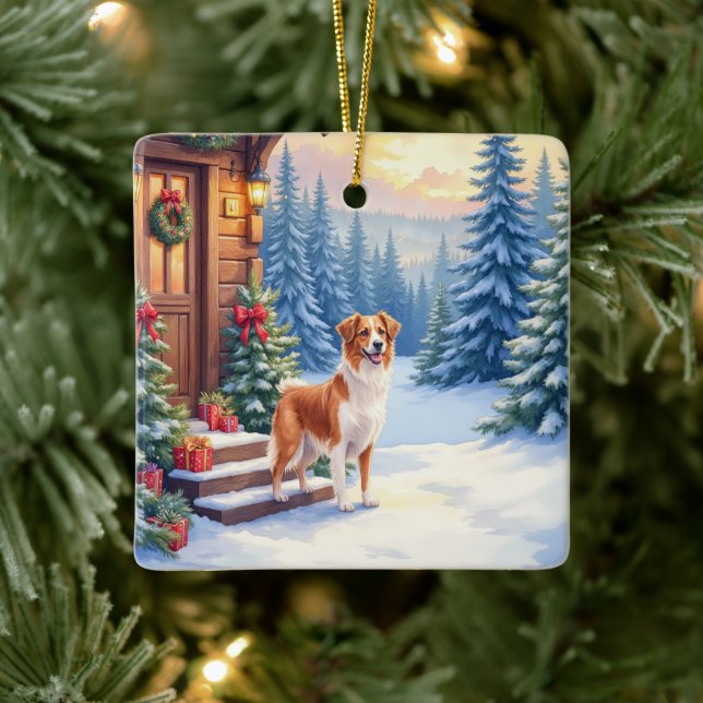 Adorno De Cerámica Brittany Rustic Cabin Christmas Winter Art (Árbol)