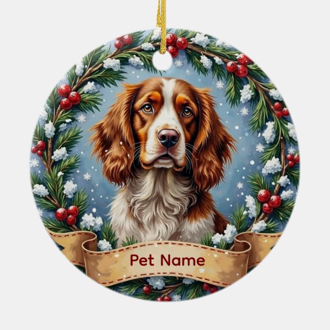 Adorno De Cerámica Brittany Spaniel Christmas (Atrás)