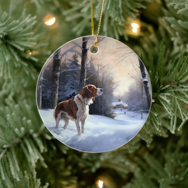 Adorno De Cerámica Brittany Spaniel Let It Snow Navidades (Árbol)