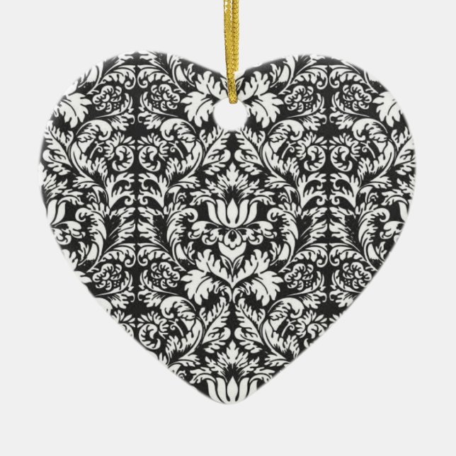 Adorno De Cerámica Brocade Lace de Damasco Blanco Negro (Frente)