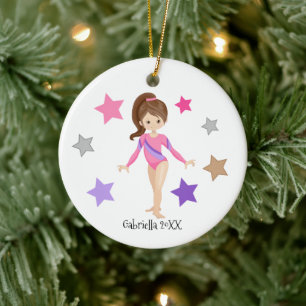 Adorno De Cerámica Brown Haired Gymnast Girl Gymnastics Christmas