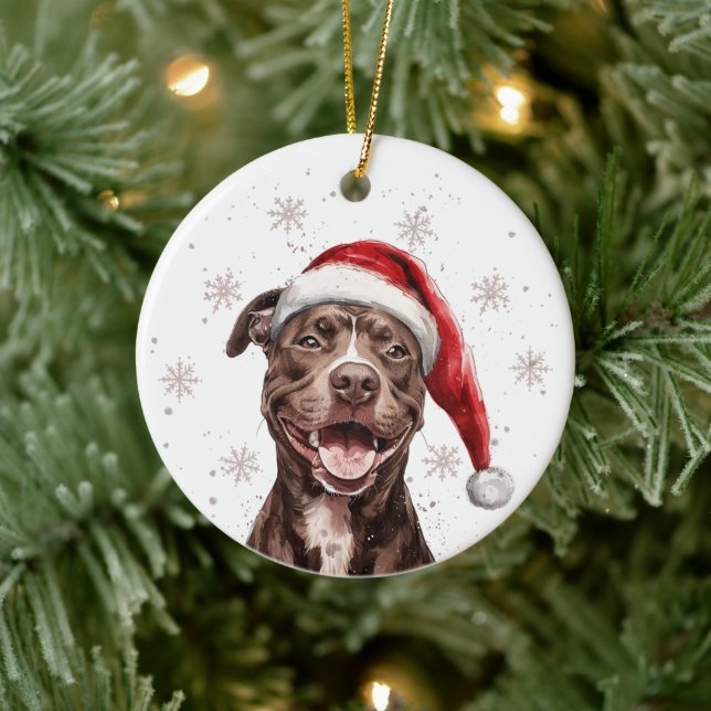 Adorno De Cerámica Brown Pitbull Dog Christmas Personalized (Árbol)