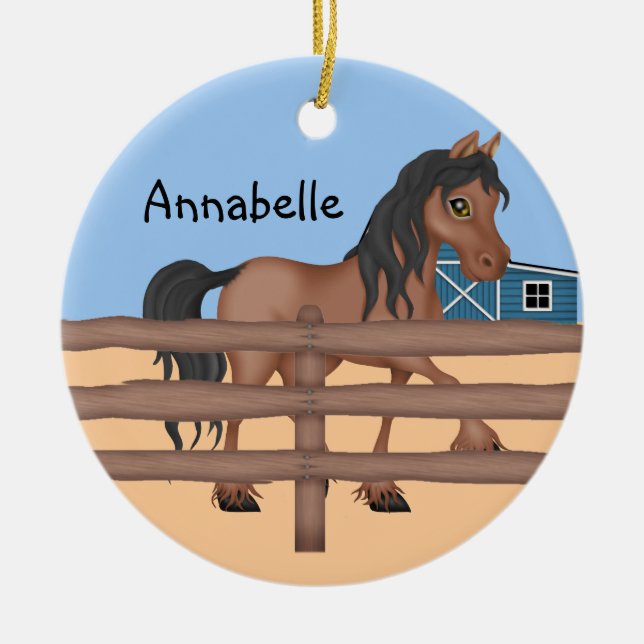 Adorno De Cerámica Brown y caballo negro en una granja (Frente)