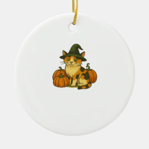 Adorno De Cerámica Bruja de gato calico con diseño de Halloween de ca