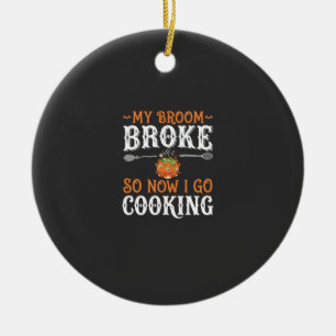 Adorno De Cerámica Bruja de Halloween Cocina Escoba Rota Diseño_1