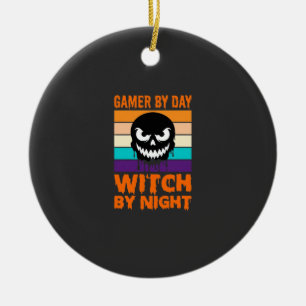 Adorno De Cerámica Bruja Jugadora Calavera Retro Halloween