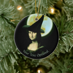 Adorno De Cerámica Bruja Mona Lisa Halloween Luna Llena