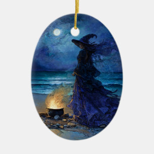 Adorno De Cerámica Bruja por el Mar de la Luna