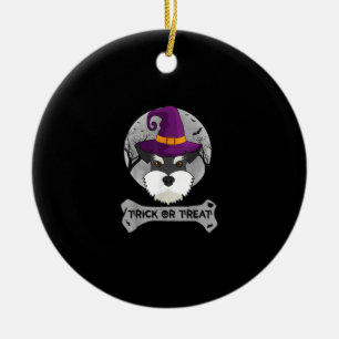 Adorno De Cerámica Bruja Schnauzer Trick O Tremendo Perro Halloween