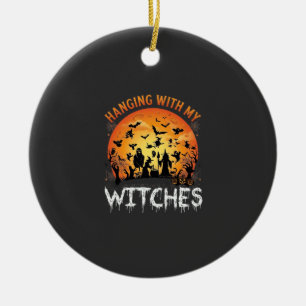 Adorno De Cerámica Brujas Colgantes Luna de Halloween Murciélagos Cal