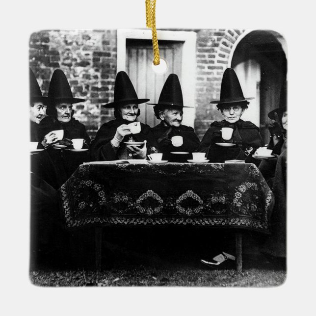 Adorno De Cerámica Brujas galesas con té crone teatime (Anverso)