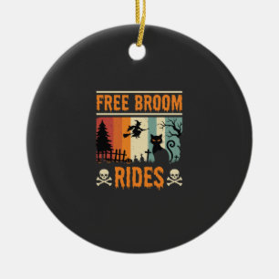 Adorno De Cerámica Brujas Gatos Gratis en Escobas de Halloween
