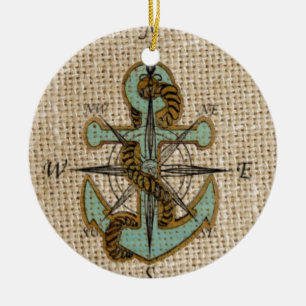 Adorno De Cerámica brújula náutica de boho moda burlap Anuncio azul