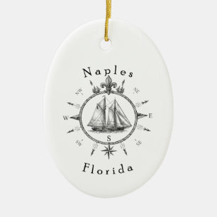 Adorno De Cerámica Brújula Náutica de Nápoles Florida Barco de Vela