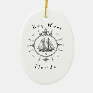 Adorno De Cerámica Brújula Náutica de Vela de Key West Marinero de Cr