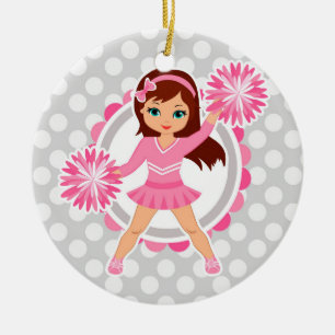 Adorno De Cerámica Brunette animadora rosa - Alegre lindo
