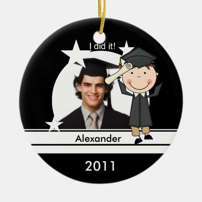 Adorno De Cerámica Brunette Boy Graduate Personalizado Photo Keepsake (Frente)