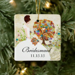 Adorno De Cerámica Brunette Bridesmaid Regalos Flores Árbol