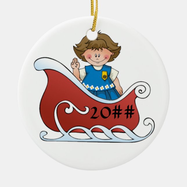 Adorno De Cerámica Brunette del trineo del explorador de la margarita (Frente)