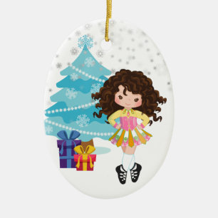 Adorno De Cerámica Brunette Navidades de invierno irlandeses bailarin