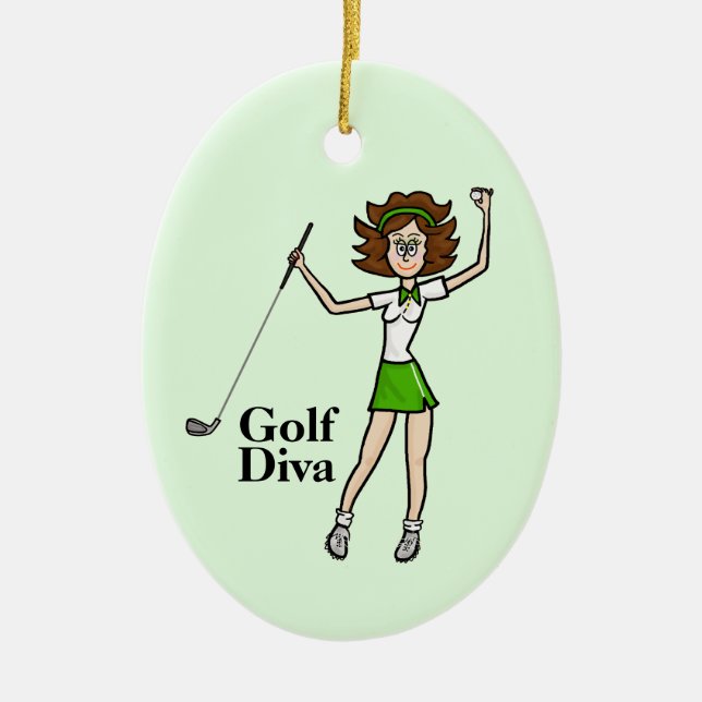 Adorno De Cerámica Brunette Woman Golfer Ornament (Frente)