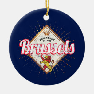 Adorno De Cerámica Bruselas Capital Europa Bélgica Retro León Vintage