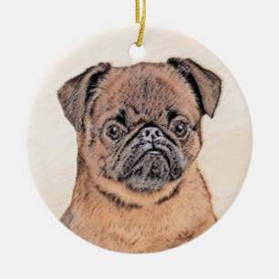 Adorno De Cerámica Bruselas Griffon Smooth Painting Original Dog Art